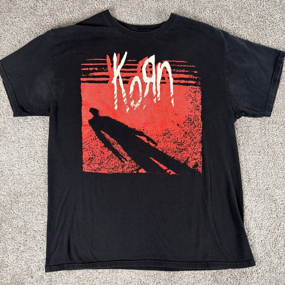 Korn Shirt Mens L (Fits M) Faded Black Smoker Retro Mad Engine Blind Ball Tongue